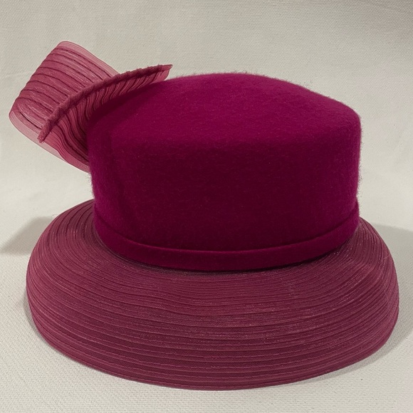 Wool Felt Hat Pink Fuchsia Bow Mysha Bucket Hat - Picture 2 of 16